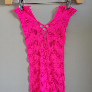 New - Hot Pink Open Weave Mini Dress, Queen Size
